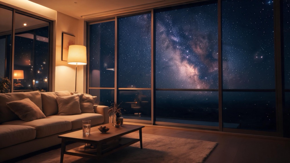 Plano secuencia de la sala al cielo estrellado
